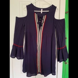 Blue and red cold shoulder boho dress!